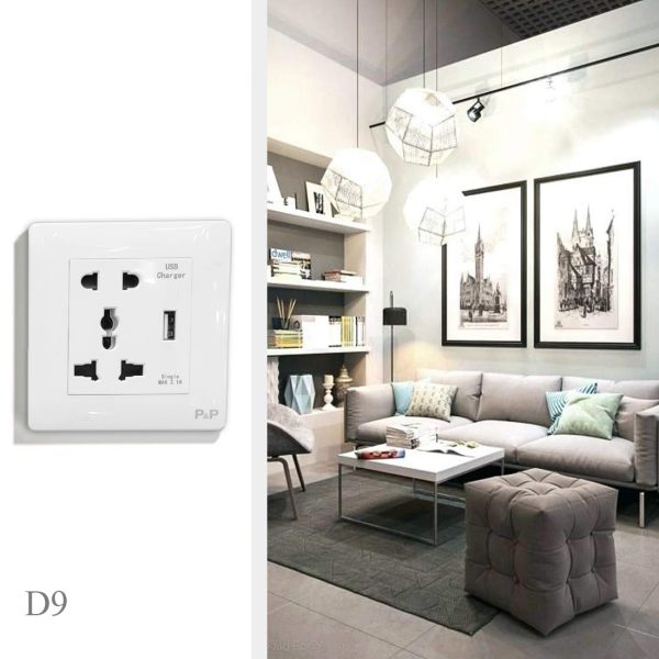 D9-C06E16 16A 2PIN+3PIN UNIVERSAL SOCKET WITH 2.1A USB CHARGER