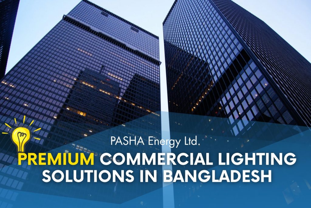 Modern commercial LED lighting setup by PASHA Energy Ltd. in a corporate office